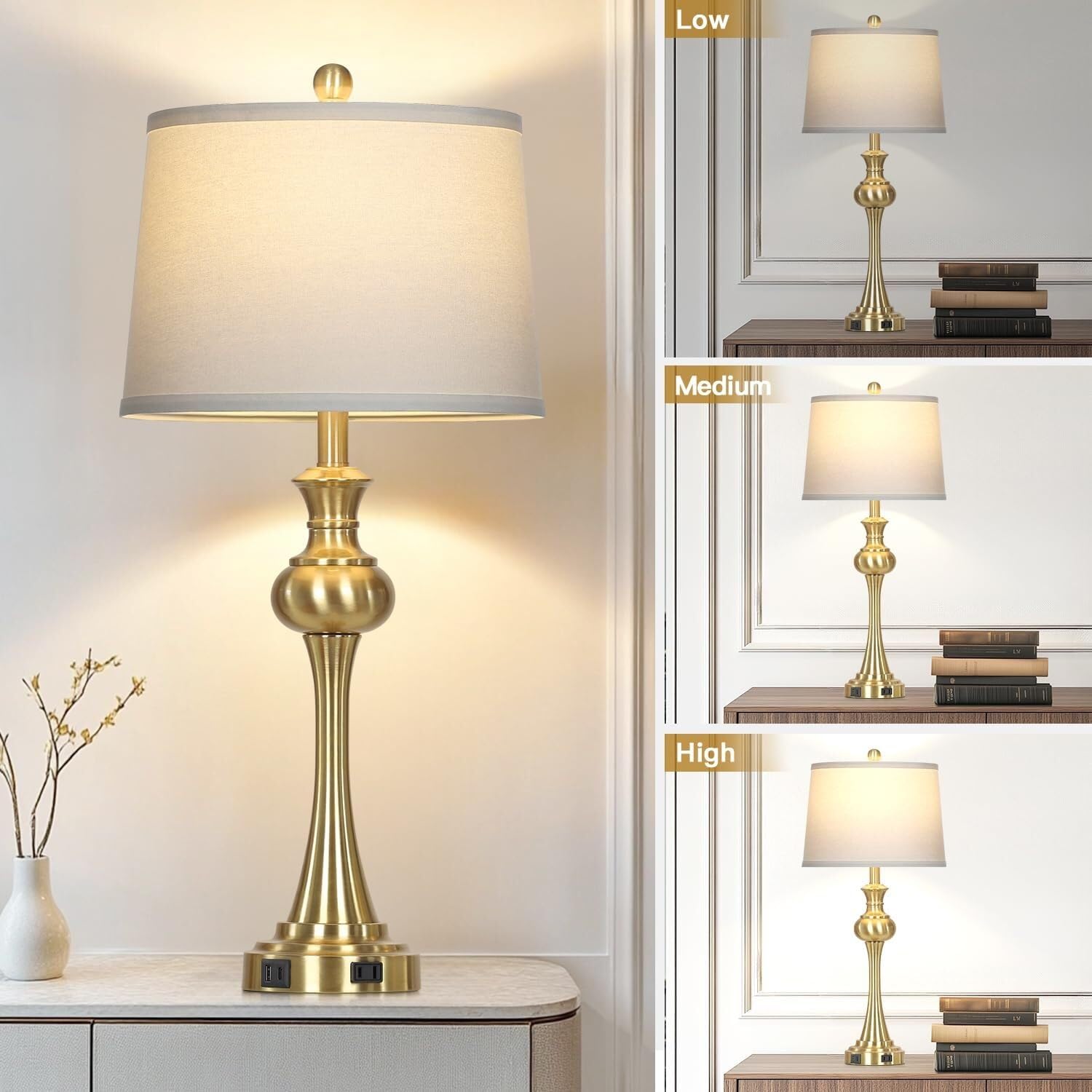 XANAYXWJ Lampe avec Prise USB CA pour Chambre à Coucher, Table de Chevet, Table Basse, Incluse, Convient pour Le Salon, Le dortoir, Le Bureau (argenté - Lot de 2)