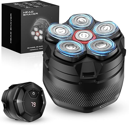 Miniatura 8 de Afeitadora de cabeza para hombres calvos, afeitadora magnética de 6D de 10000 RPM de alta velocidad, afeitado IPX8 impermeable húmedo/seco,