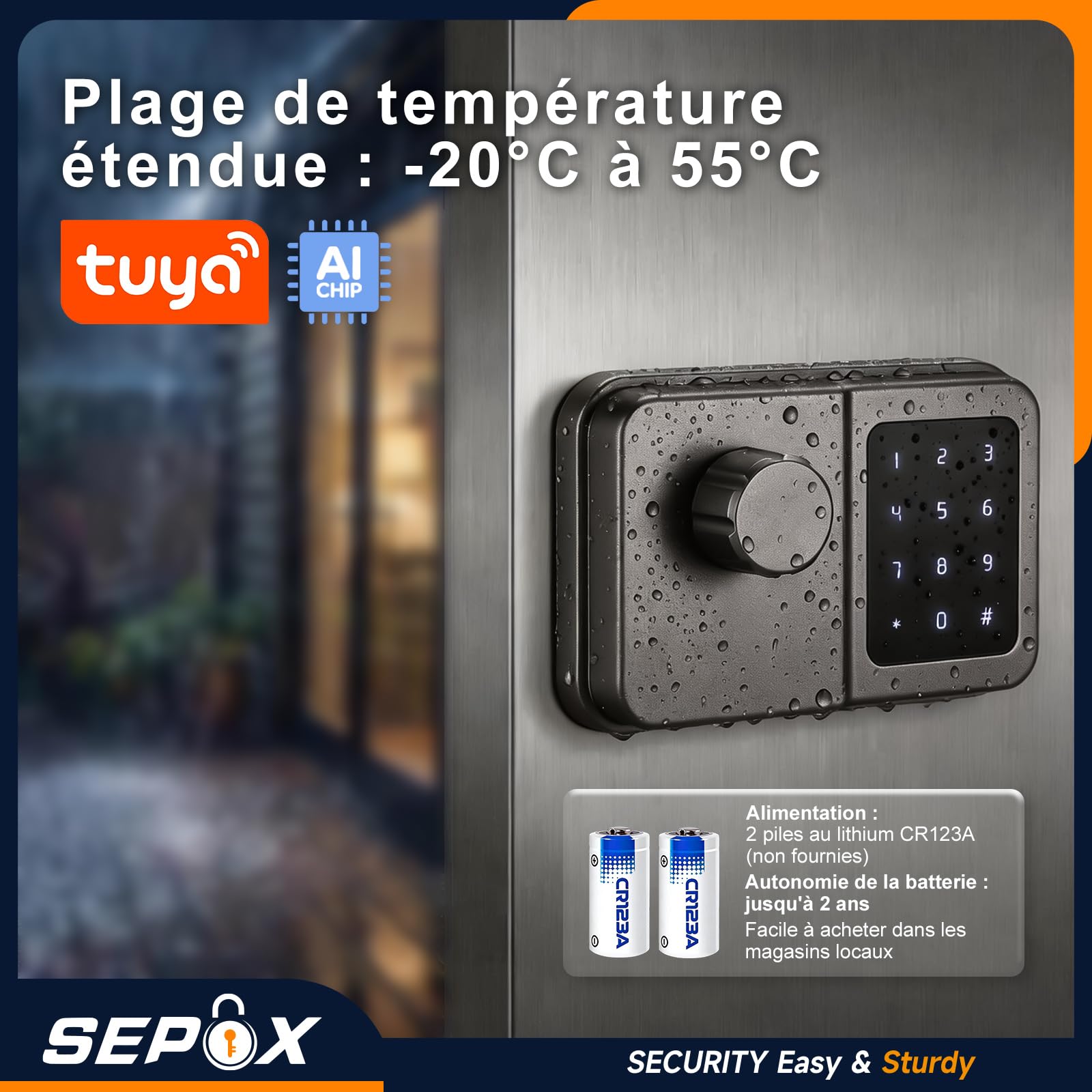 SEPOX Serrure Connectée Bluetooth Porte D’Entrée, Digicode, Clavier Tactile, Tuya, Sans Clé, Style Rétro, Pour Maison Appartement Bureau (Gris anthracite, Écran unique)