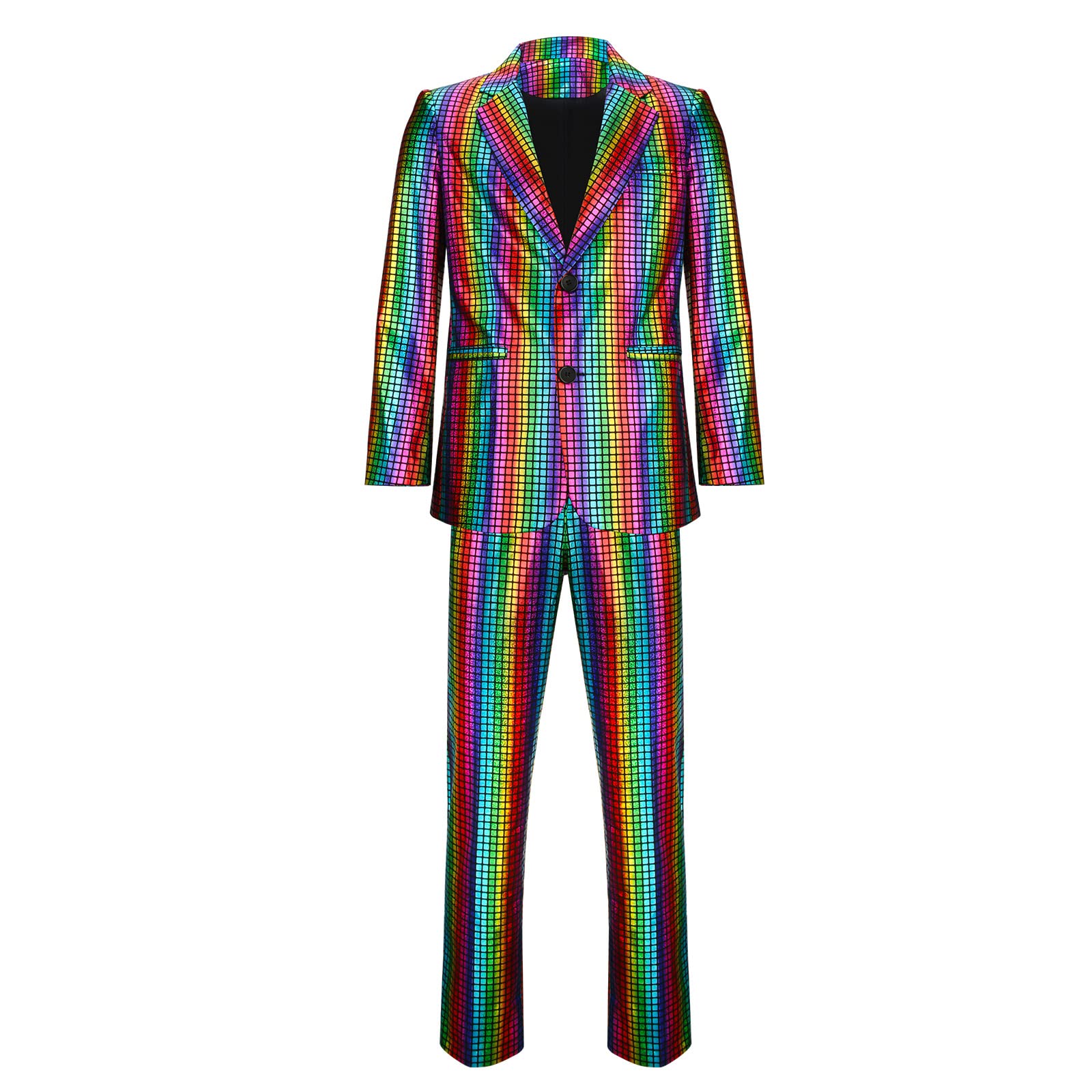 Funhoo Disfraz de fiesta de discoteca para hombre, metálico, 2 piezas, chaqueta, pantalones de manga larga de los años 70, traje de lentejuelas brillantes para Halloween, cosplay, carnaval, traje vintage