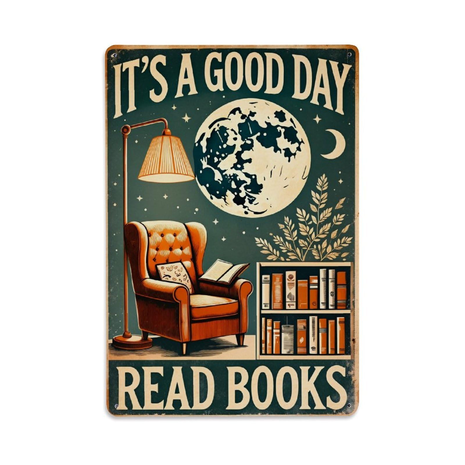 Enderetf Vintage Reading Nook Moonlight Scene Tin Sign Metal Poster, Home Bar Garage Man Cave Cafe Indoor & Outdoor Wall Decoration 8X12inches