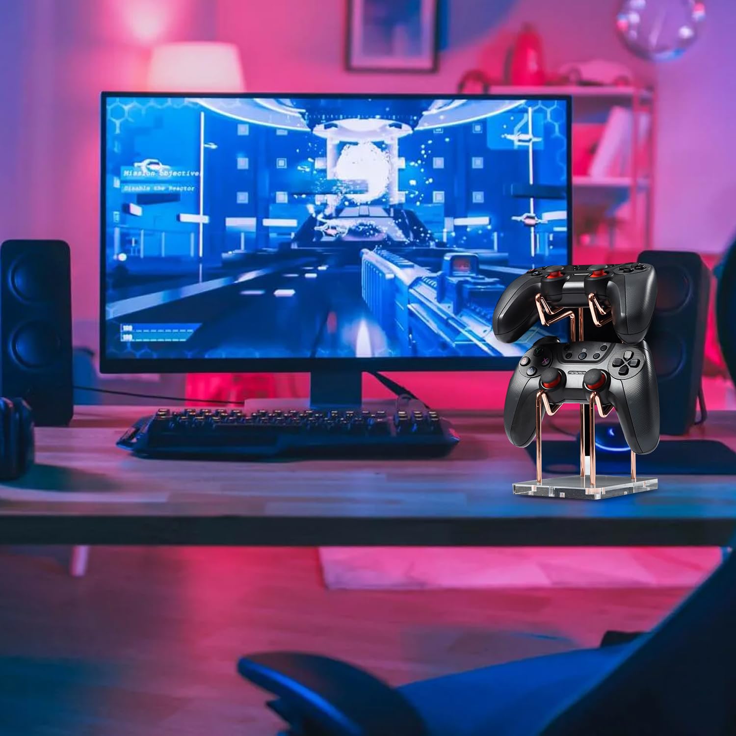 Soporte para Mando de 2 Niveles, Universal Soporte Mandos de Gamepad Metálico Soporte de Escritorio para Mando para Switch PS 5 PS 4 Gaming Accesorios, 1 Piezas