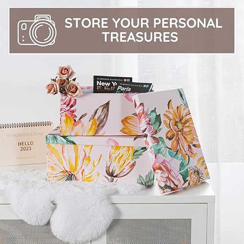 Miniatura 5 de Soul & Lane Cajas de almacenamiento de cartón decorativas con tapas para decoración y organización del hogar, juego de 3 cajas grandes de recuerdo