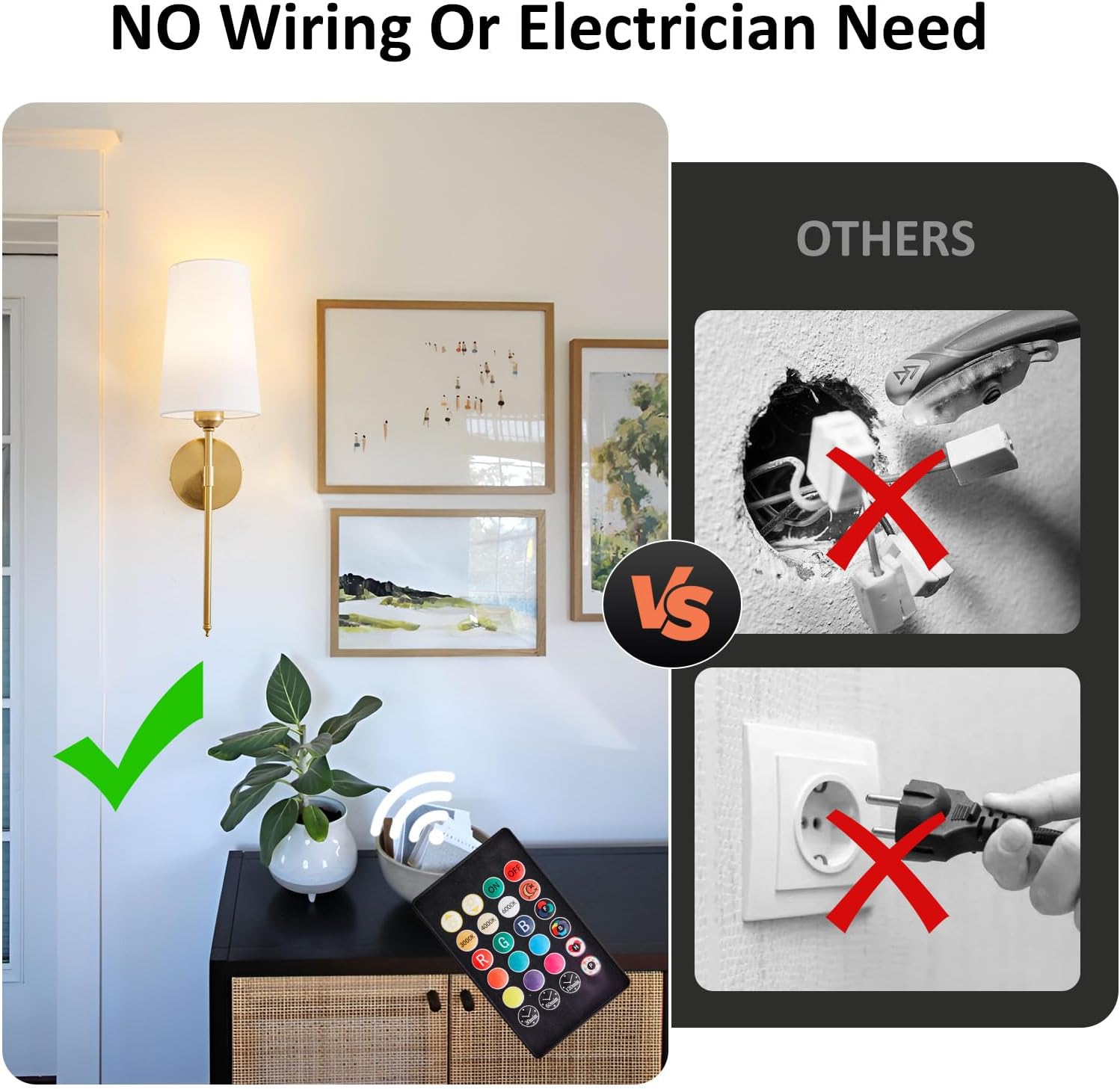 Battery Operated Wall Sconce Set of 2, Rechargeable Wall Lights, Multi-Color Detachable Rechargeable Bulbs, for Bedroom Living Room Hallway