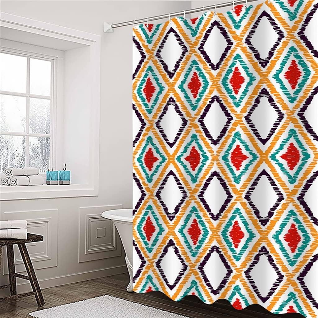 Boho Watercolor Ethnic Geometric Shower Curtains Waterproof Polyester Bath Curtain Bathroom Decor(152x183cm)