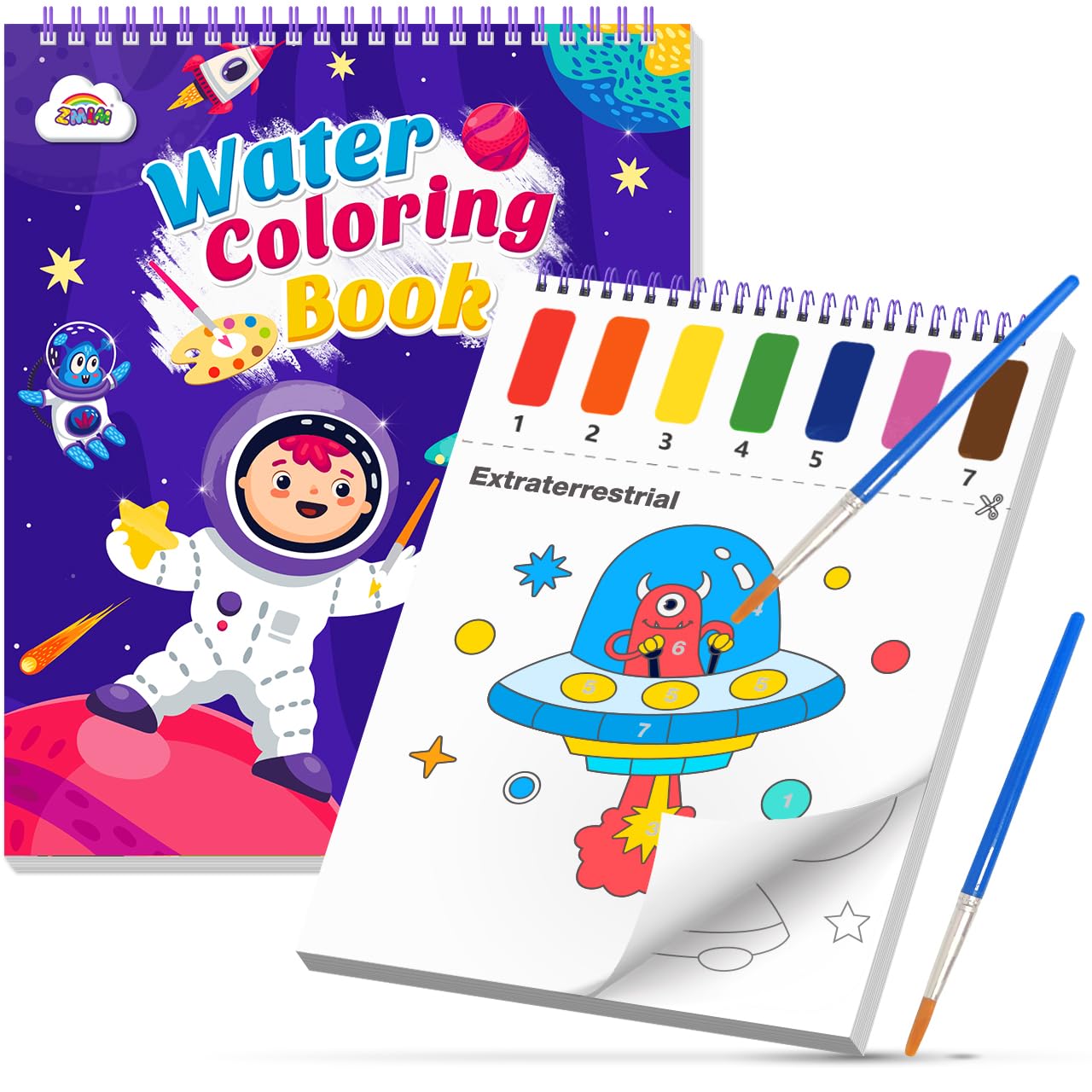 ZMLM Dipingi con Libro da Colorare ad Acqua per Bambini Piccoli, Libro di Pittura ad Acquerello con Pennello, Libro Magico da Colorare Acqua per Bambini 3 4 5 6 7 8 Anni - Pianeta