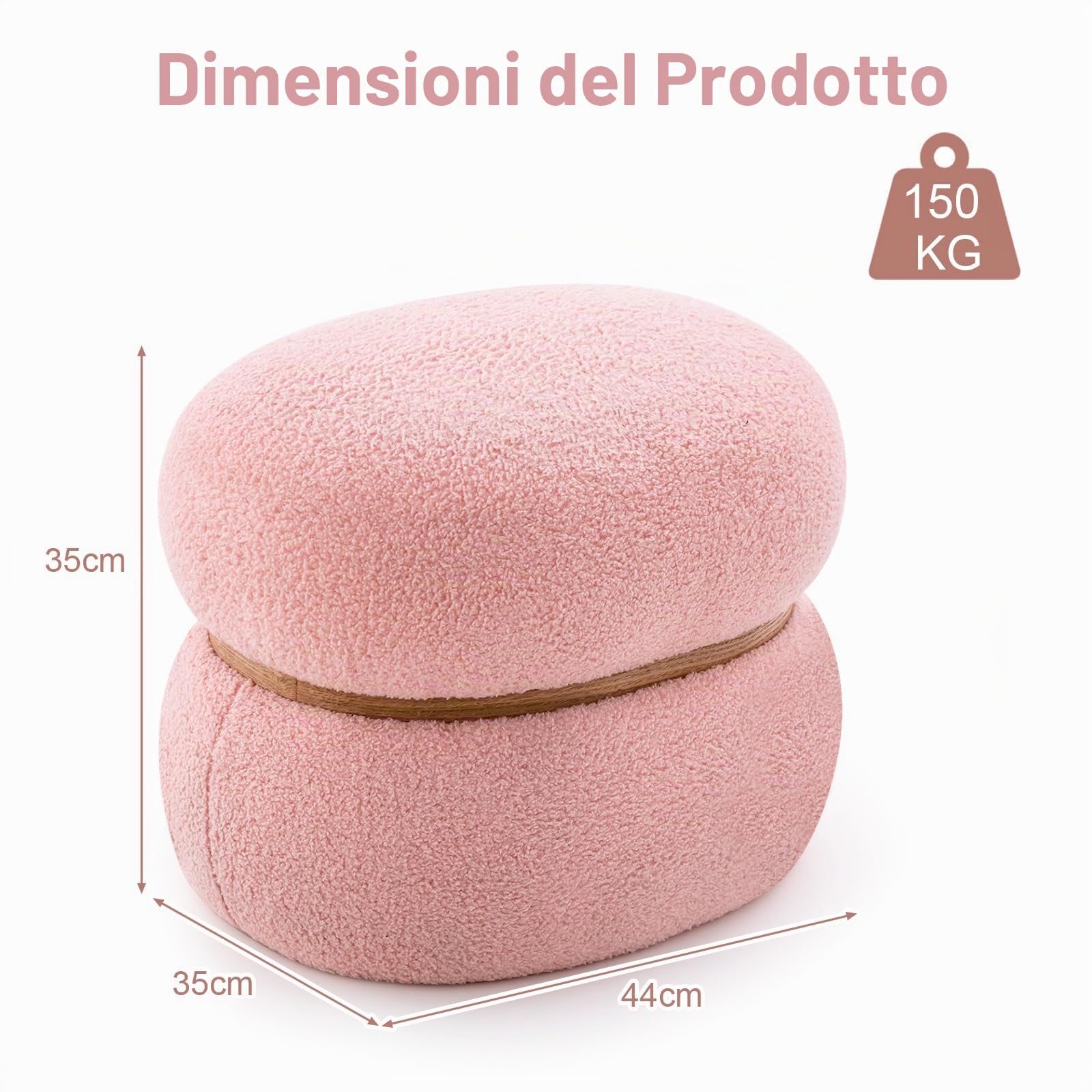 HOMASIS Sgabello per tavolo da toeletta, sgabello da trucco in Sherpa, ovale, portata fino a 300 kg, poggiapiedi imbottiti per soggiorno, camera da letto e corridoio, 44 x 35 x 35 cm, rosa