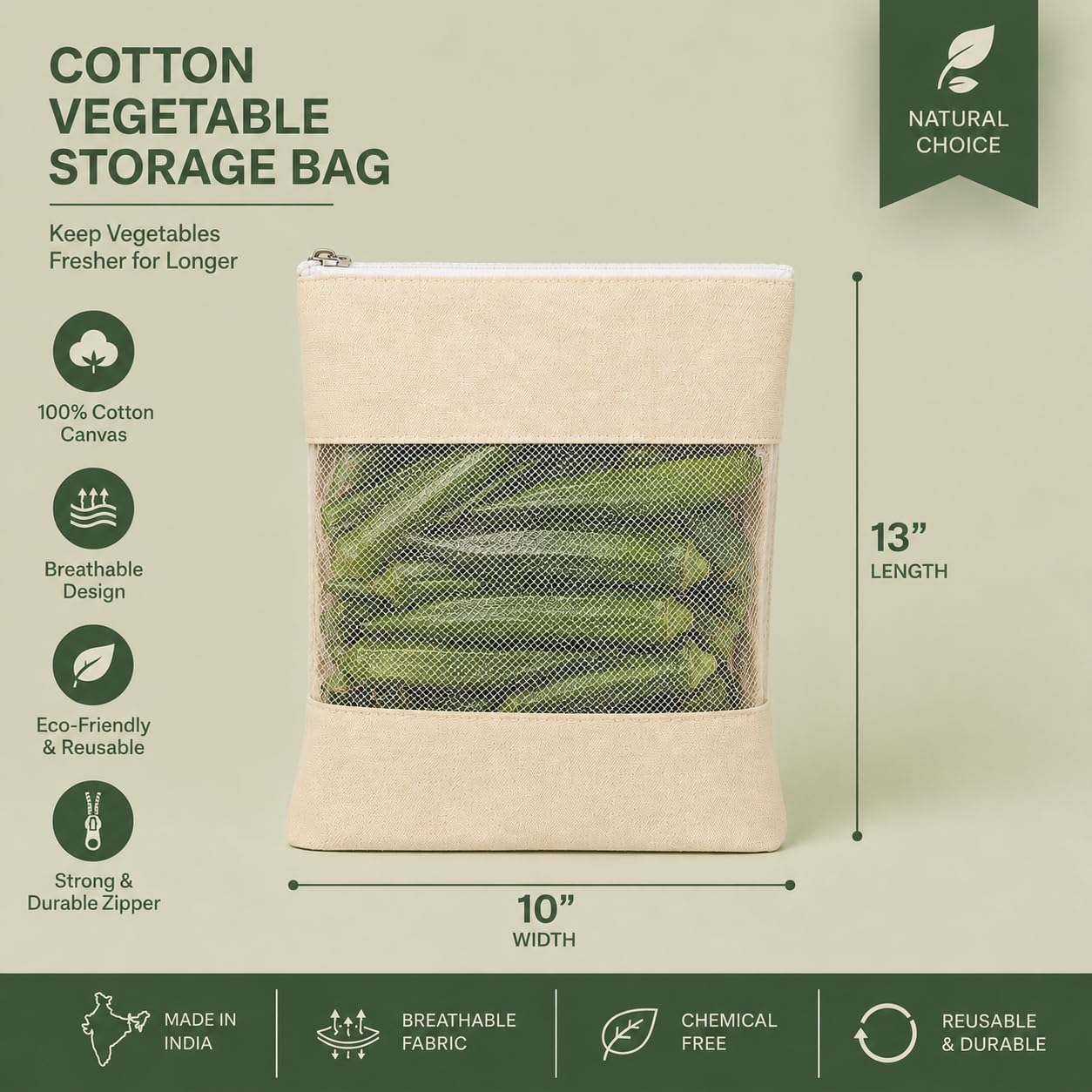 Organic Cotton Produce Bags - Reusable & Washable -11