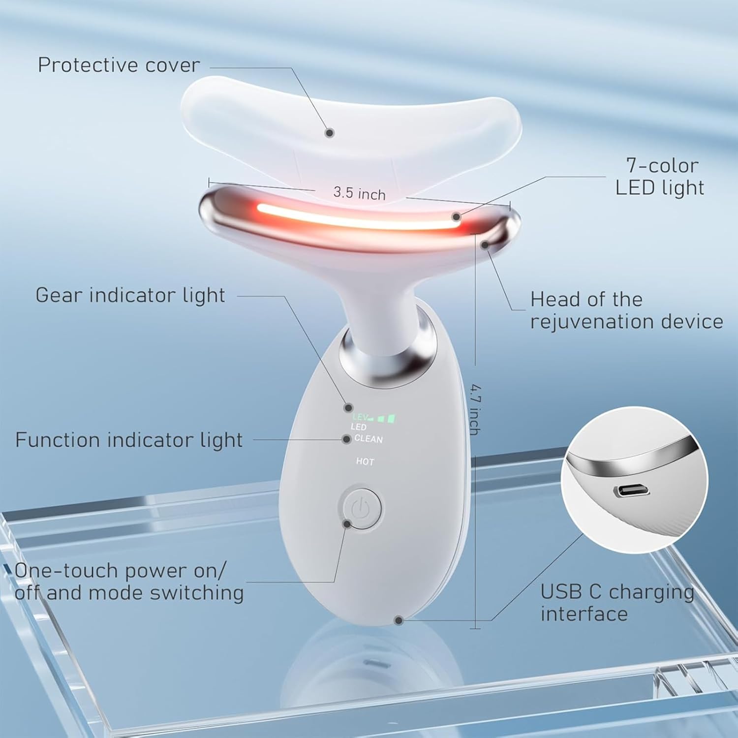 Renewalift 7-Color Neck Face Beauty Device Beauty Tool for Skin Appearance, Toning, Home Use Facial Device for Women and Men