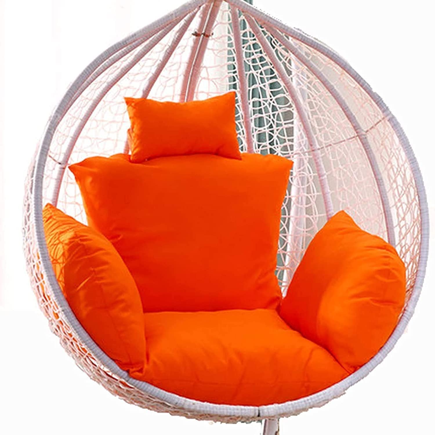 Outdoor Hanging Lounge Chair Cushion with Fixed Strap and Pillow Egg Chair Swing Seat Cushions for Garden Furniture Rattan Chair Mat Orange Small Size