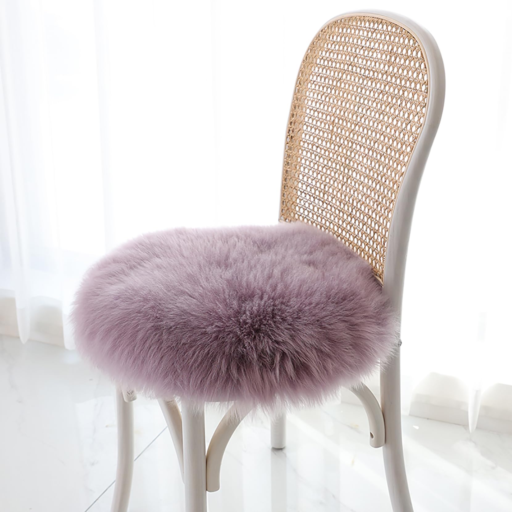 Circular wool chair cushion whole sheepskin wool sofa cushion student computer chair cushion pure wool cushion (G,diameter 40cm(15.7nch))