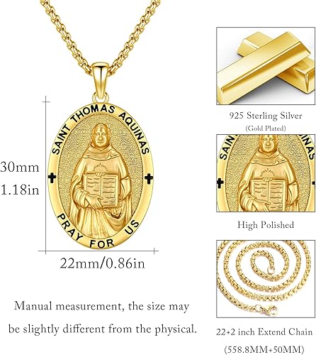 Vista 433 de Collar con colgante de plata de ley 925 con medalla de San Patrón, joyería religiosa para hombres y mujeres, con cadena de acero inoxidable 316L