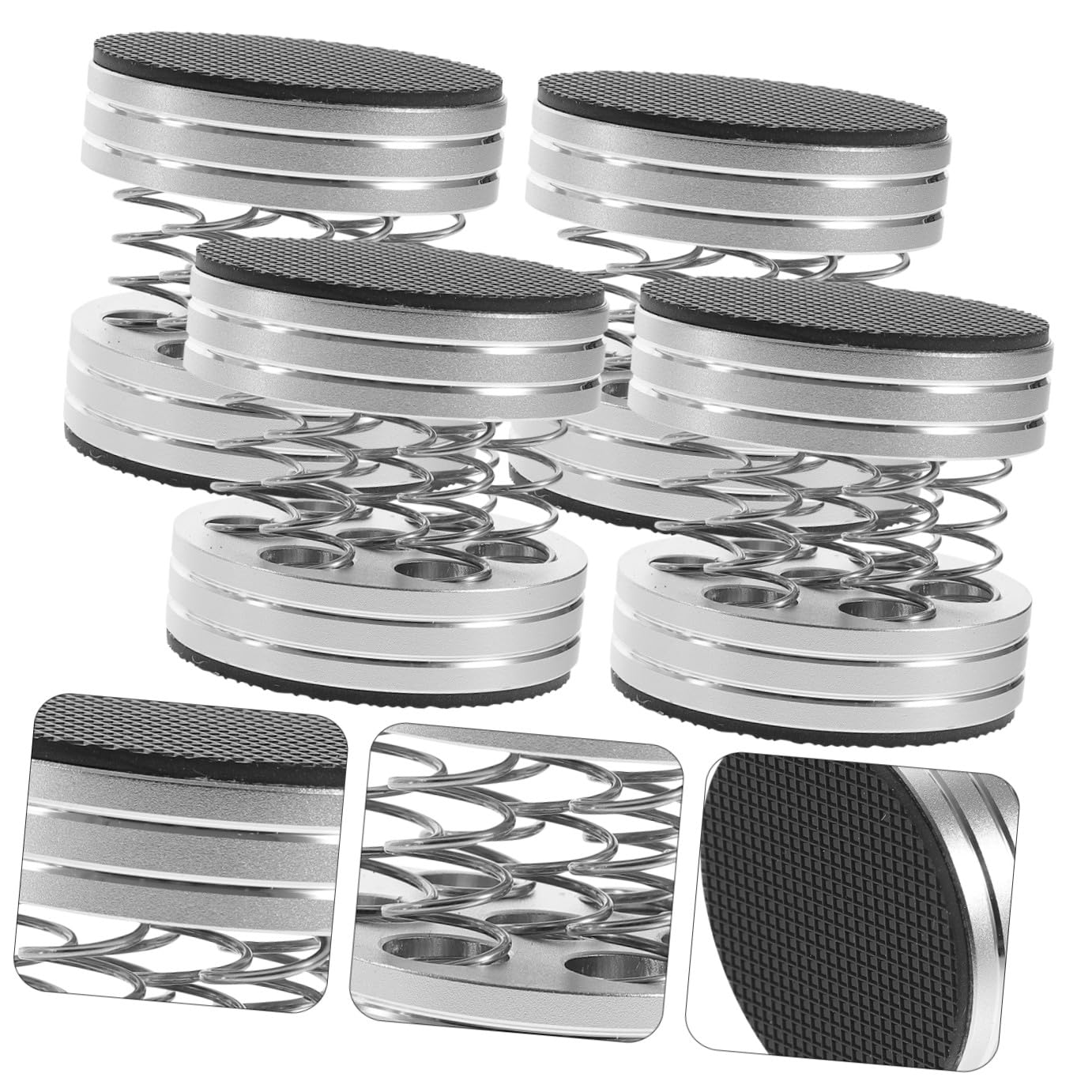 NUOBESTY 4 Piezas Pies Aislantes para Altavoces Amortiguador de Vibraciones con Anillo de Antideslizante Protector de Suelo para Equipos HiFi Diseño Inoxidable