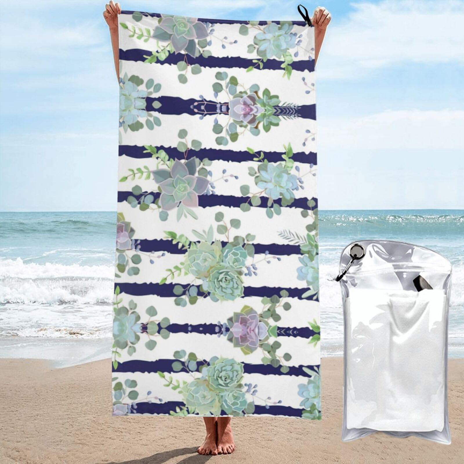 Serviette de plage surdimensionnée plantes succulentes 81x132 cm