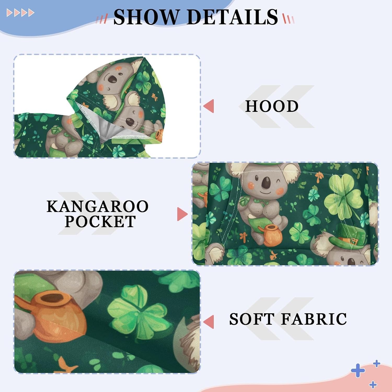 ZZXXB Koala Shamrocks Kids Sweatshirts Boys Girls Hooded Kangaroo Pocket Pullover Tops XS-XXL