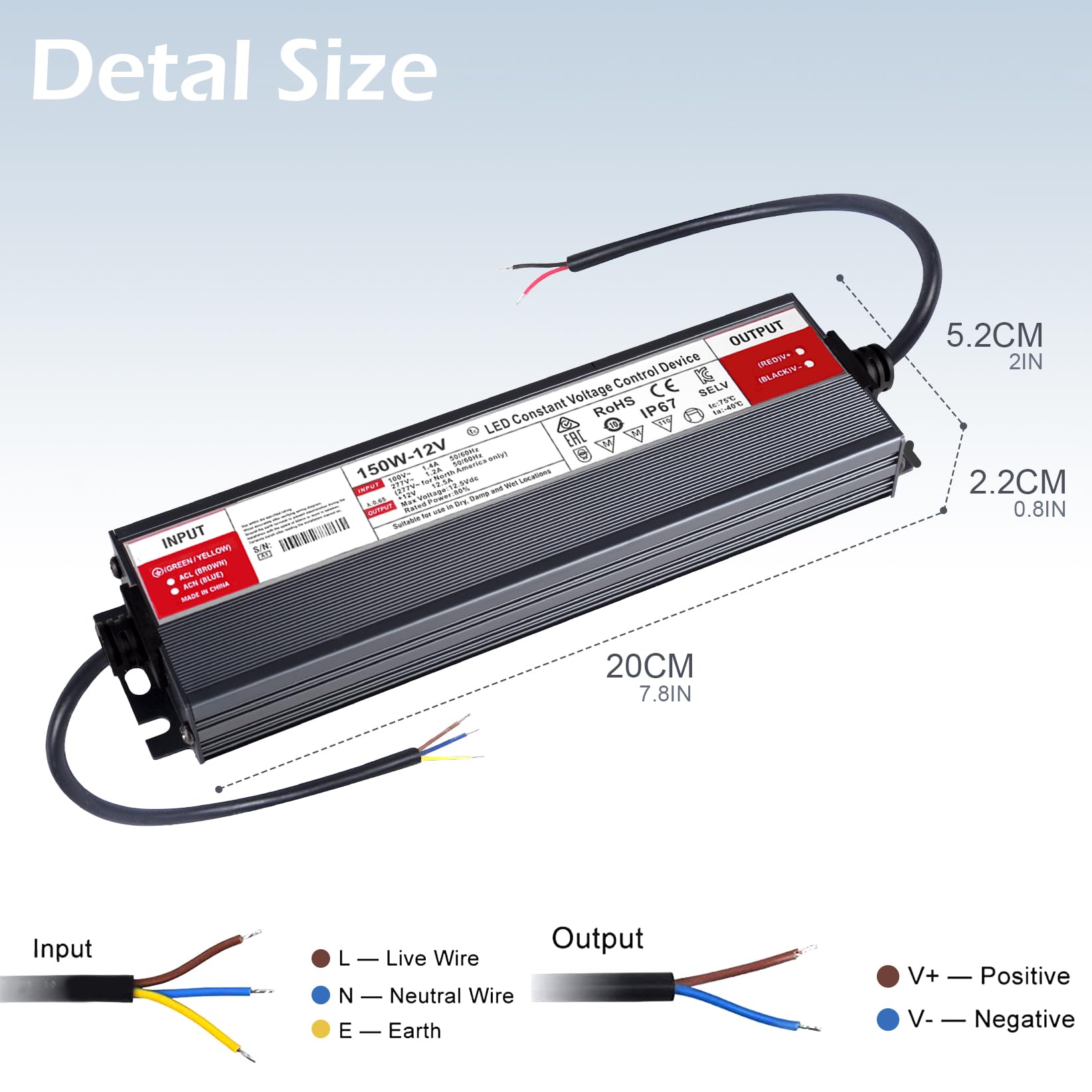 Transformateur 220V 12V LED Driver 150W Etanche IP67 Extérieur Transfo 12,5Adaptateur Alimentation,220V AC à 12V DC Convertisseur,d'alimentation Basse Tension Transfo LED de Tension Constante