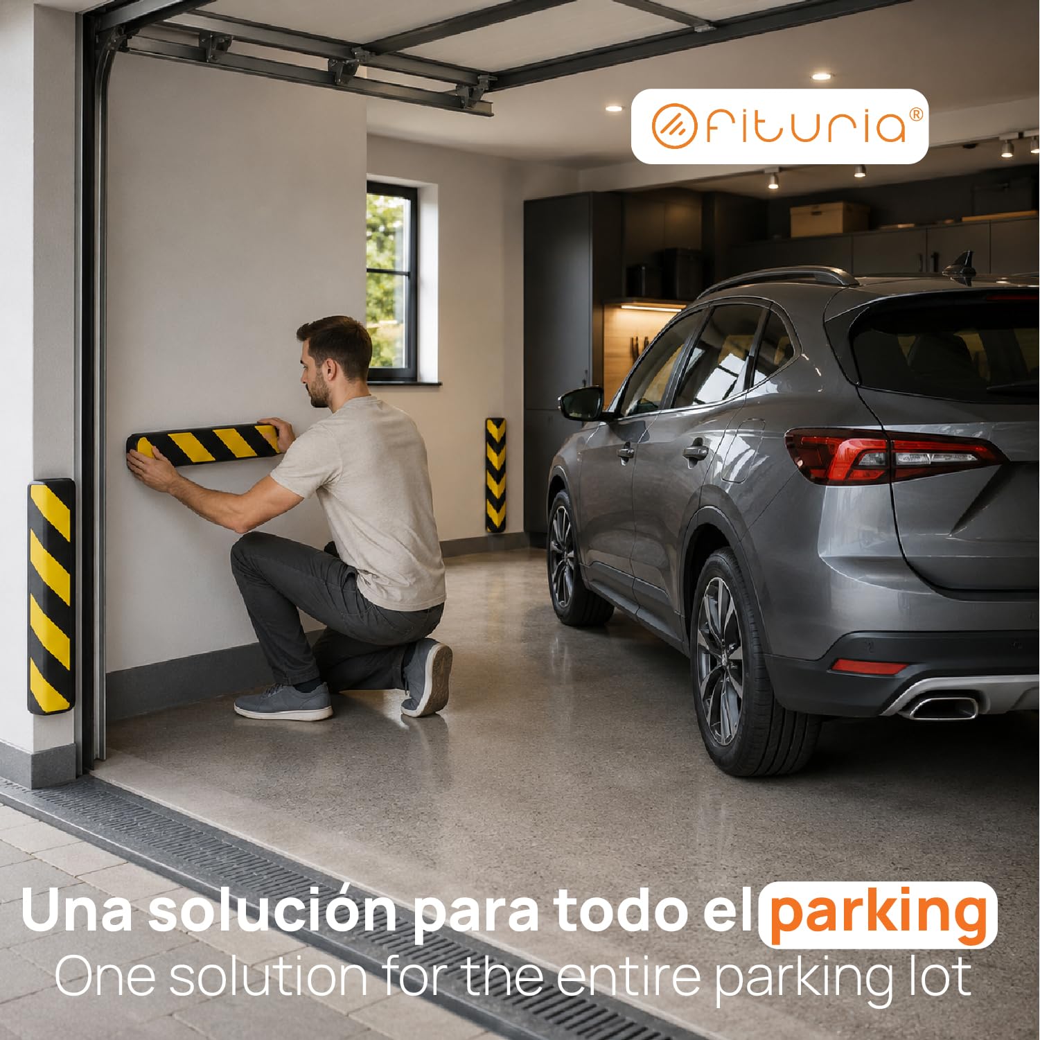OFITURIA Paracolpi Garage Adesivo Pack 6 25x20+36x8 cm Nero/Giallo, Protezione Muro Garage, Paracolpi Auto Garage, Gomma Antiurto Box Auto (Pack 6 pz, 25x20+36x8 cm, Nero/Giallo)