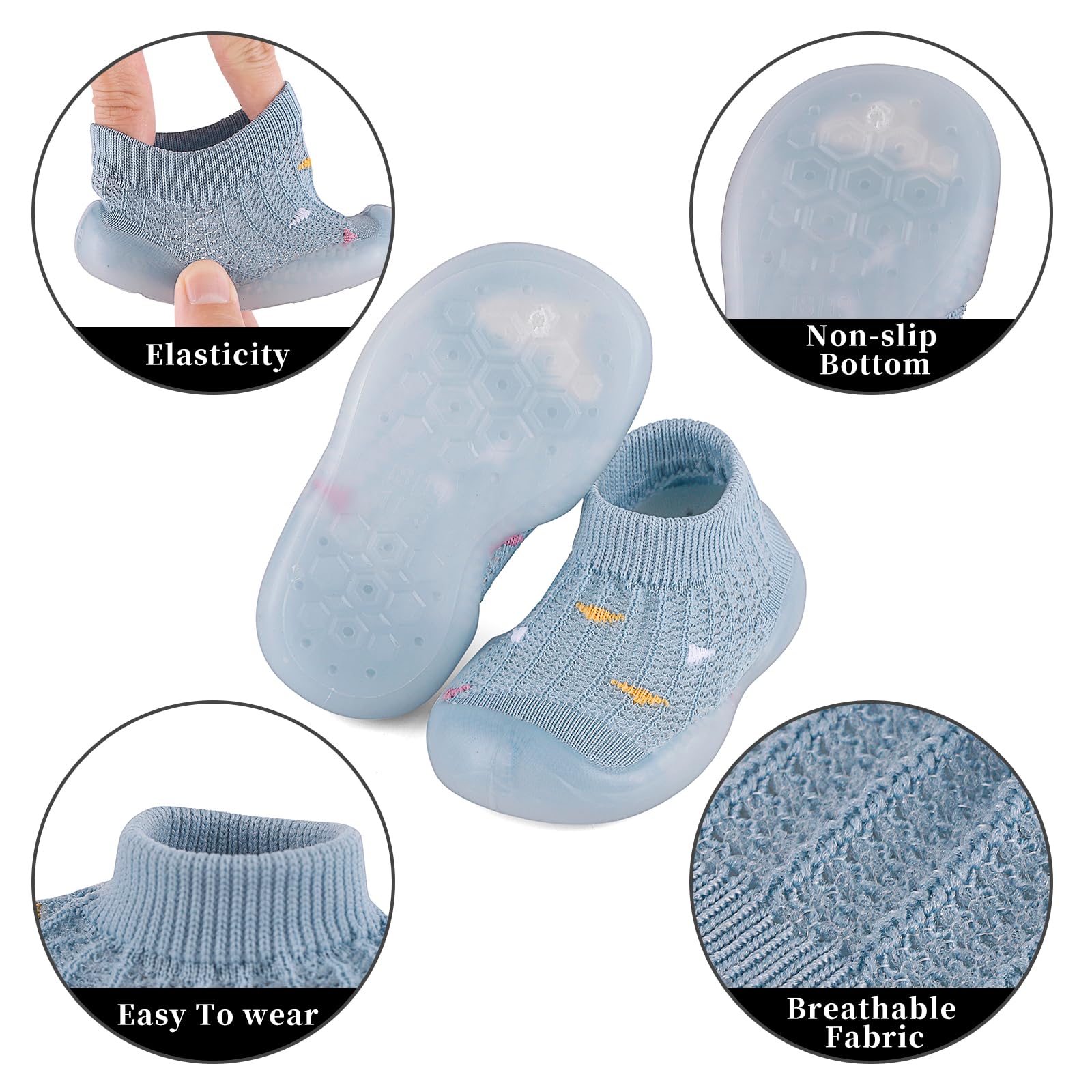 MASOCIO Scarpe Calze Antiscivolo Neonato Estive Scarpe Primi Passi Bimbo Bambino con Suole Gomma Morbido