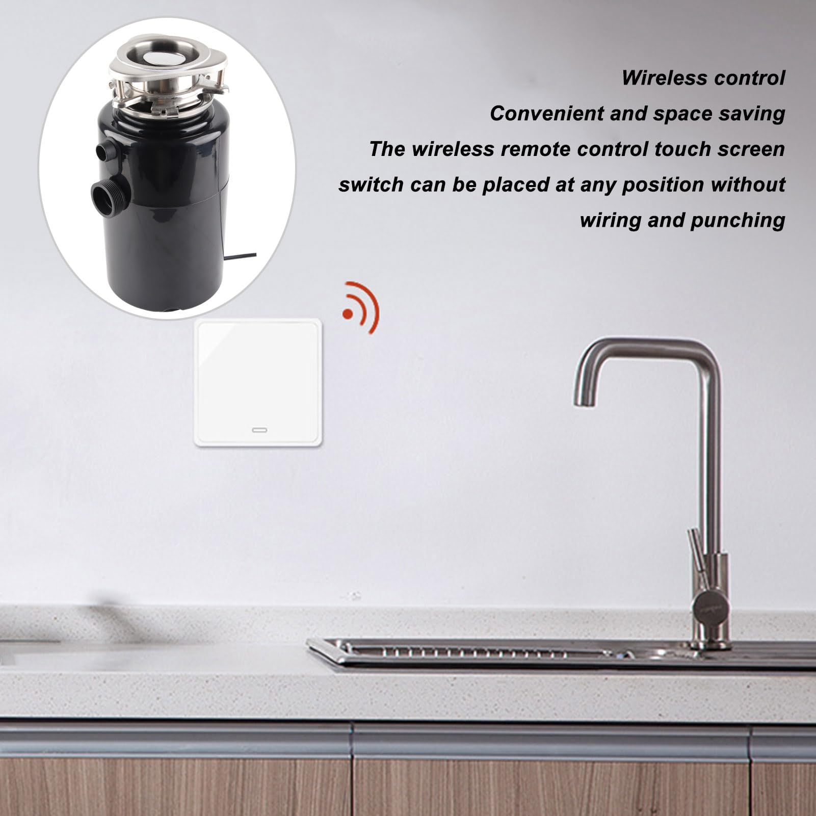 Triturador de Residuos de Cocina, Trituradora de Eliminación de Basura de Alimentos con Motor CC de Alta Velocidad de 1 con Control Remoto y Tecnología de Molienda de (Enchufe europeo)
