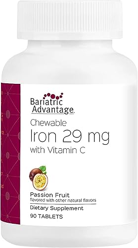 Bariatric Advantage Hierro masticable 29 mg para pacientes de cirugía bariátrica Vitamina C Sin sabor metálico Suplemento de fumarato ferroso y