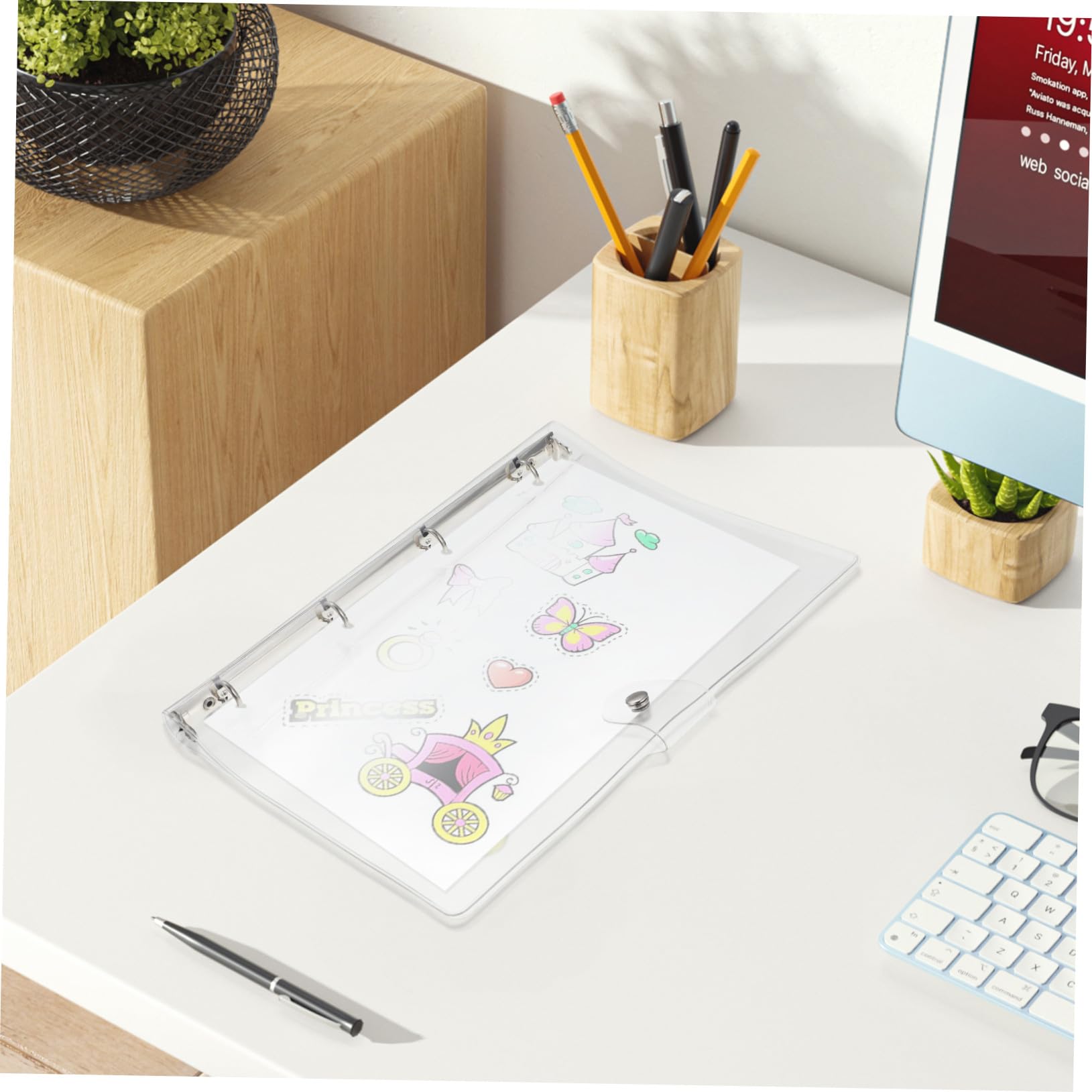Classeur à Cahier Transparent A4 en Plastique, Coque Souple à Pression