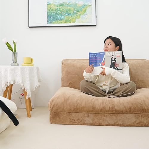 Miniatura 8 de N&amp;V Colchón plegable para sofá, puf, relleno de espuma, incluye funda extraíble y lavable a máquina, piel sintética suave (marrón)