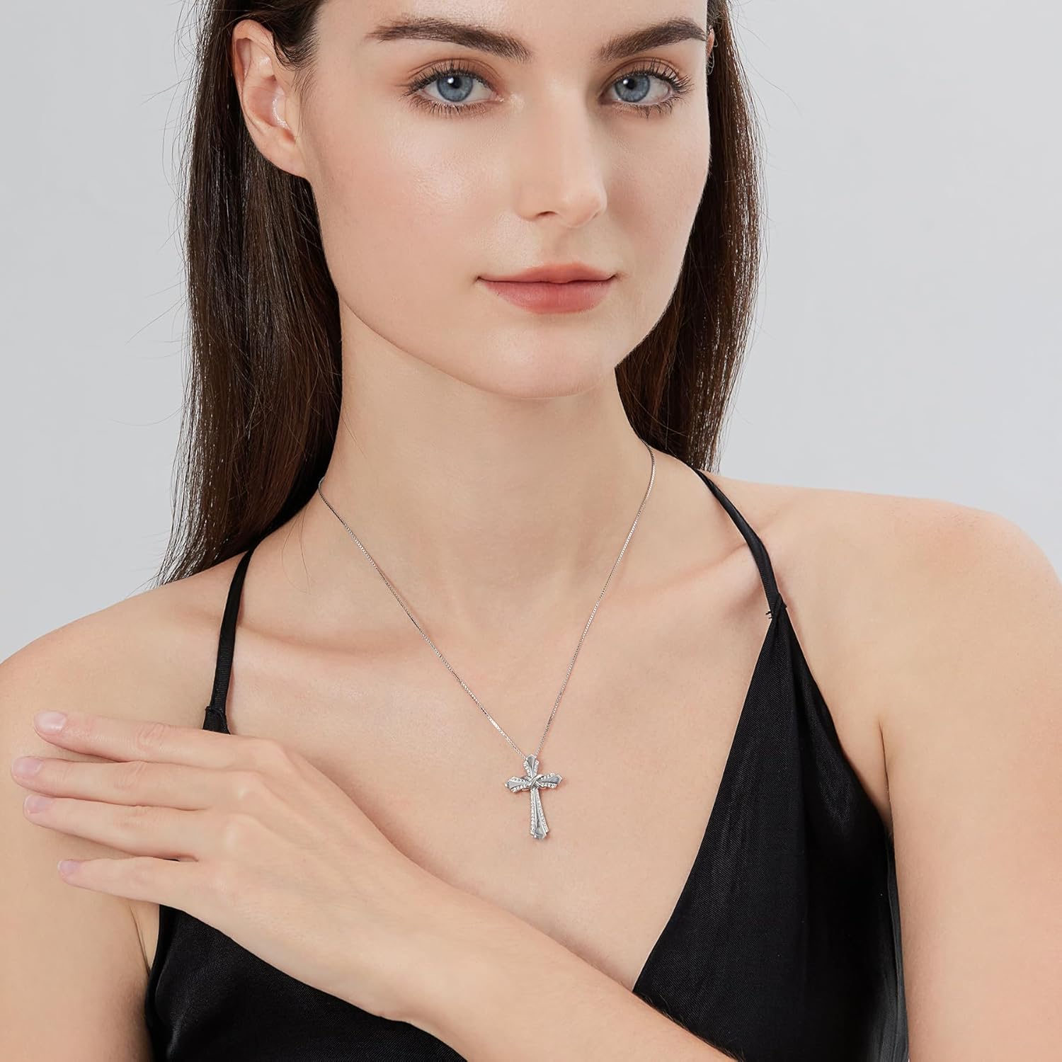 18K White Gold Plated Infiny Cross Necklace 925 Sterling Silver Cross Infinity Necklace for Women Cross Necklace with Shiny Birthstone, Ideal Gift for Her - Image 6