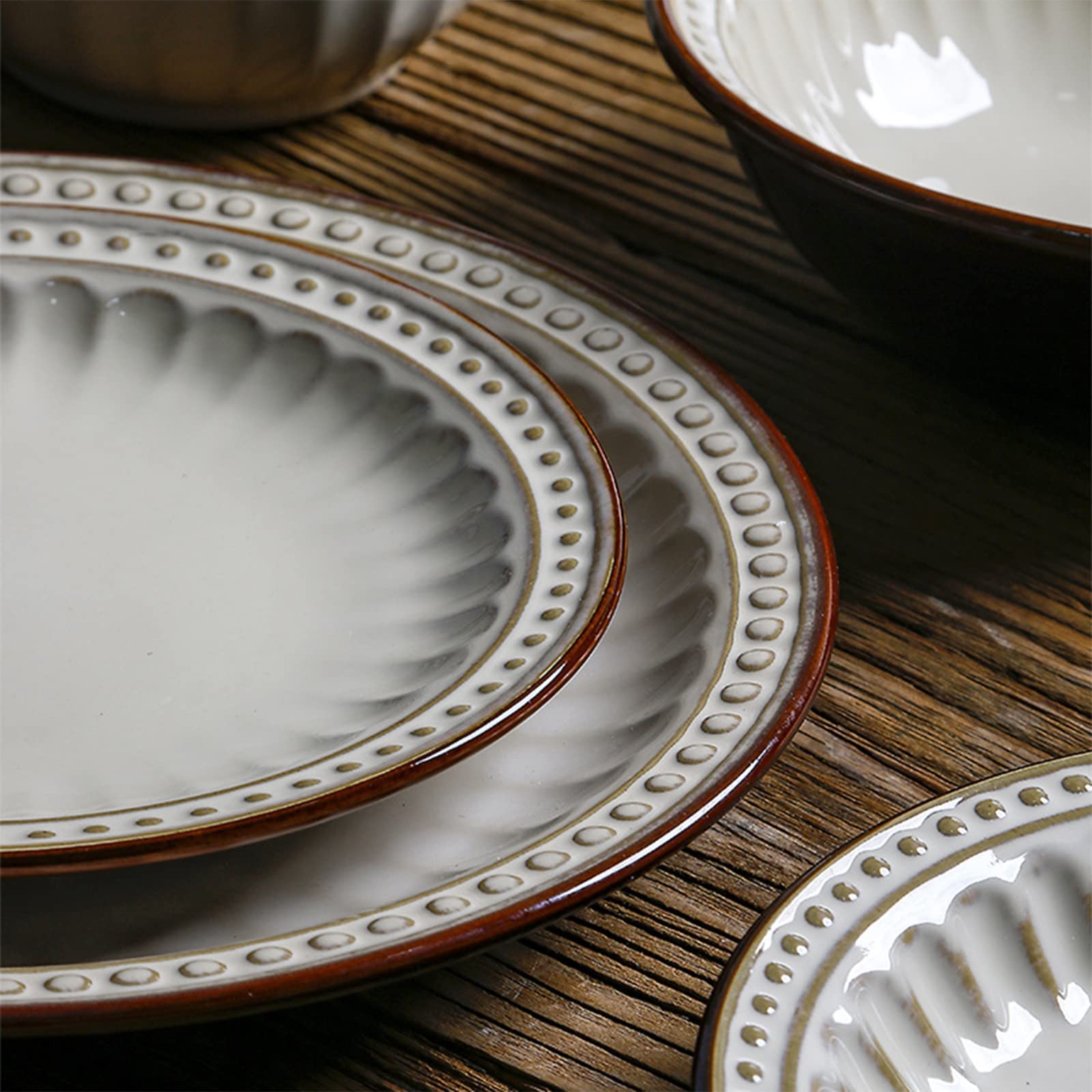 Services de Table en Porcelaine, Services de Table en grès, Ensembles d'assiettes et de Bols Modernes en Relief de 20 pièces, Services de Table de Cuisine en cé(