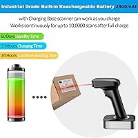 Vista 5 de Alacrity Escáner de código de barras inalámbrico QR 2D con base de carga e indicador de nivel de batería Bluetooth y 2.4 GHz inalámbrico y USB