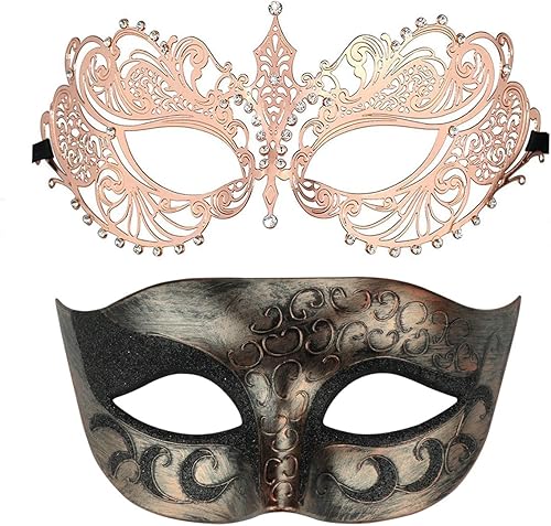 Thmyo Un par de máscaras venecianas para parejas, máscara de corona, disfraces de Mardi Gras, máscara de graduación