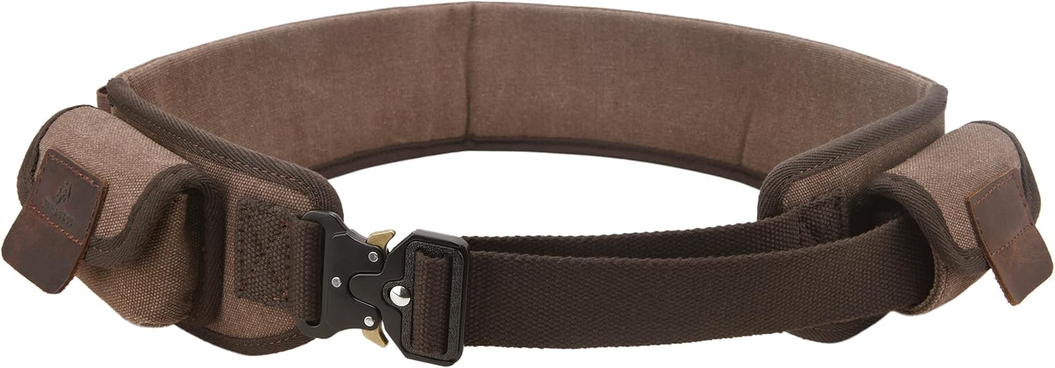 Handmade Shotgun Shell Cartridge Belt Holder Bandolier with Leather and Canvas for 25pcs 12GA Shotshell (Coffee)