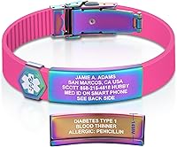 Vista 66 de Divoti Pulsera de identificación de alerta médica grabada personalizada, grabado láser de doble cara, pulsera de silicona, cierre de seguridad