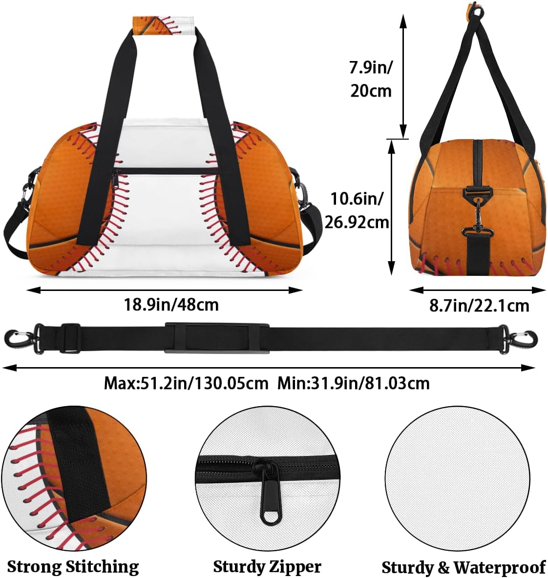 Kids Duffle Bag for Boys - Baseball Print Sport Gym Duffel Bag Overnight Bag Carry On Weekender Bag for Travel School Practice Workout