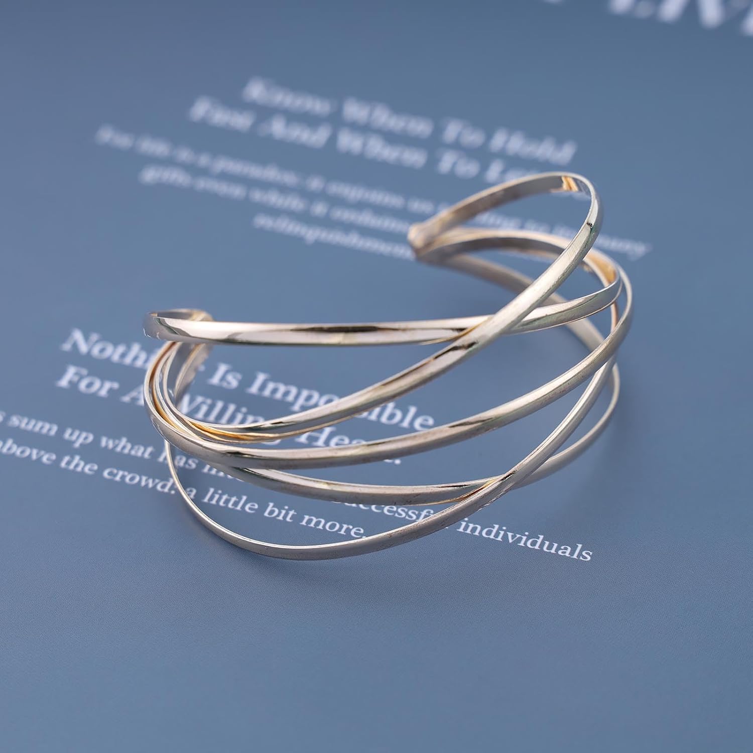 Punk Cross Wire Bangle Bracelet Gold Wrist Cuff Wrap Bracelet Chunky Bangle Bracelet Adjustable Wide Cuff Bracelet X Cross Open Bangle Bracelet Jewelry for Women - Image 5