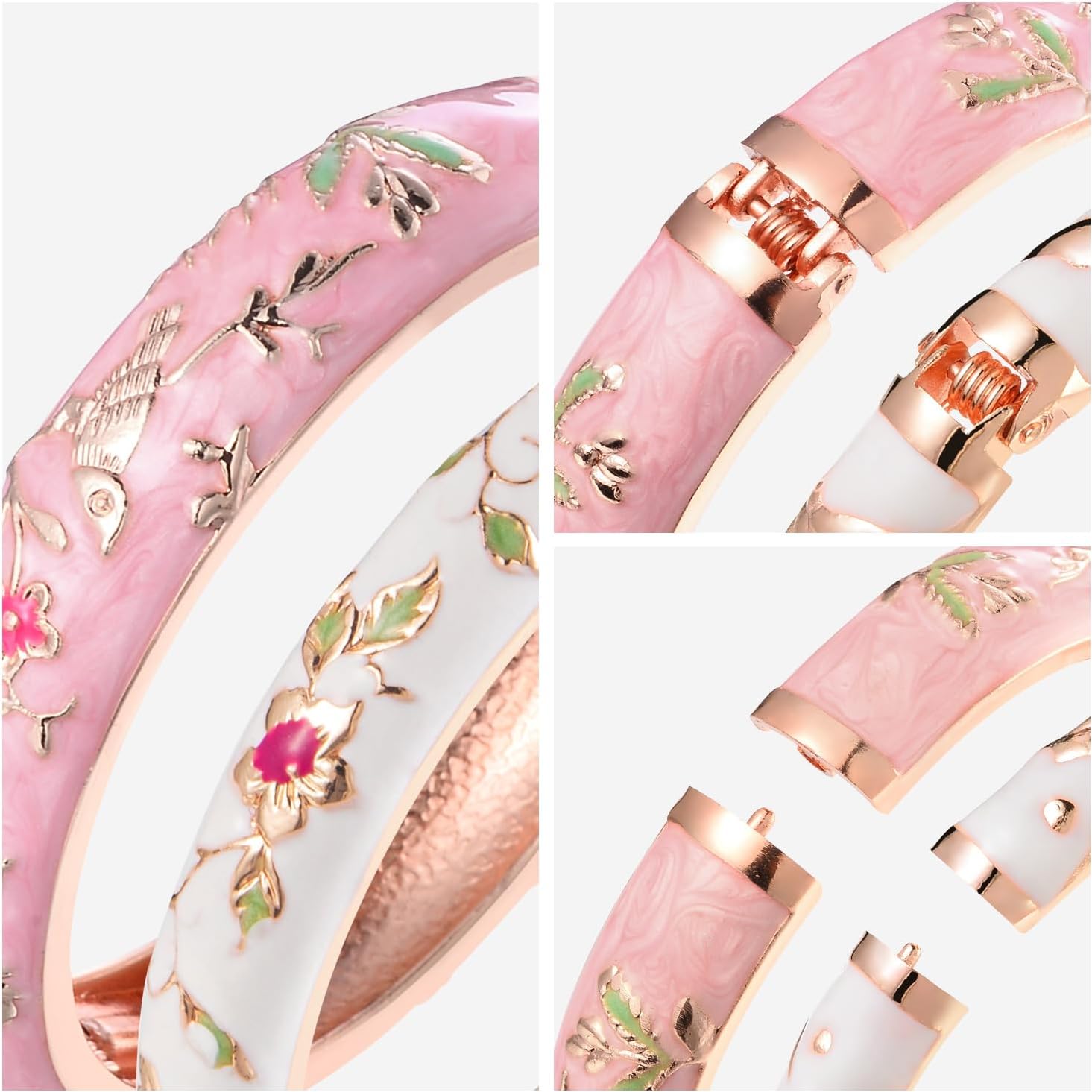 UJOY Colors Handcraft Jewelry Cloisonne Bracelet Enamel Bird Spring Hinged Womens Bangles Gifts Box 55C49