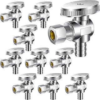 10 Pcs Pex Valves 1/4 Turn Angle Stop Valve 3/8" OD Compression X 1/2" Pex Heavy Duty Chrome Plated Brass Water Shut Off Valve with Metal Handle