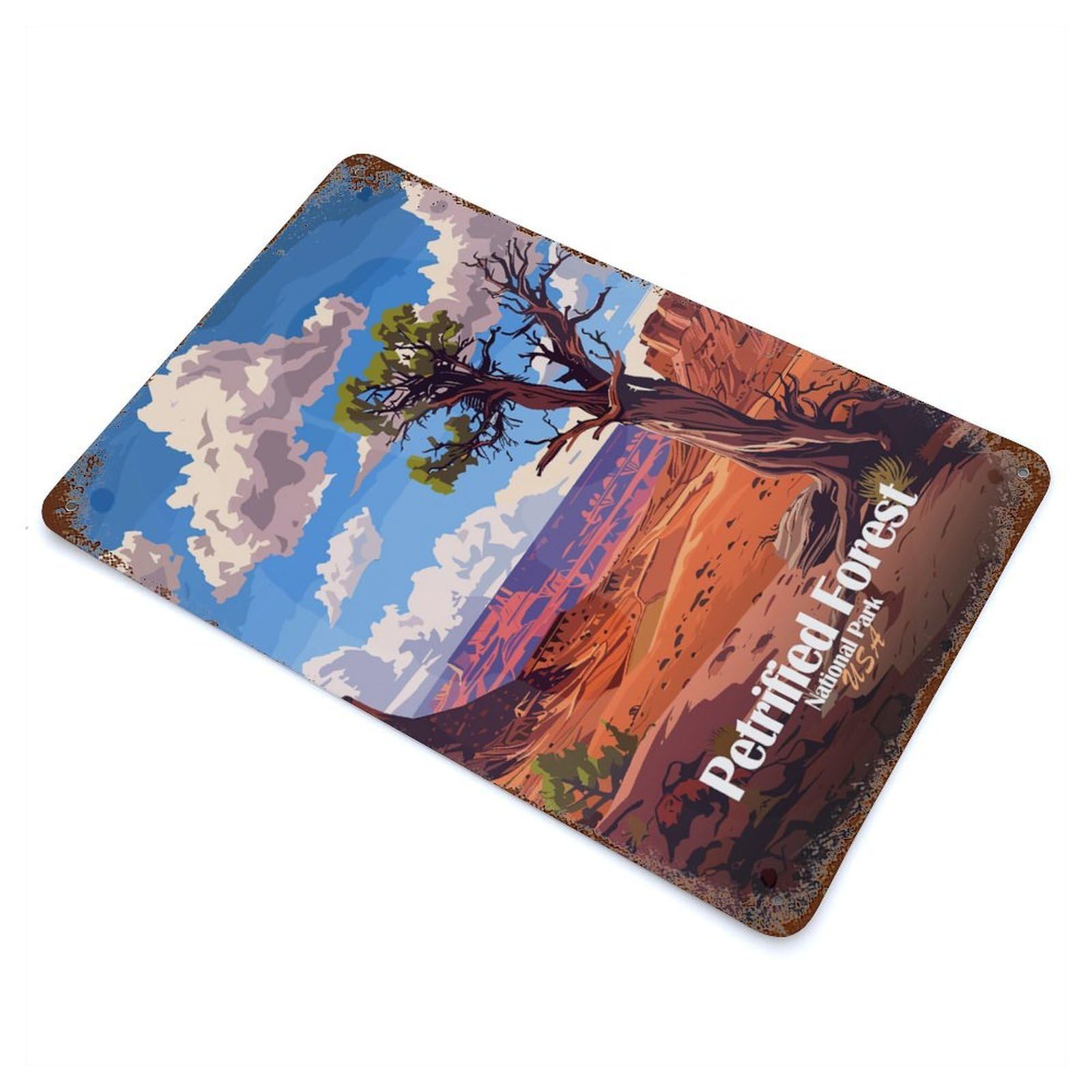 Petrified Forest National Park Illustration Rust Effect Tin Sign 11.8"x7.9", Industrial Home Decor for Garage, Bar And Workshop Decor