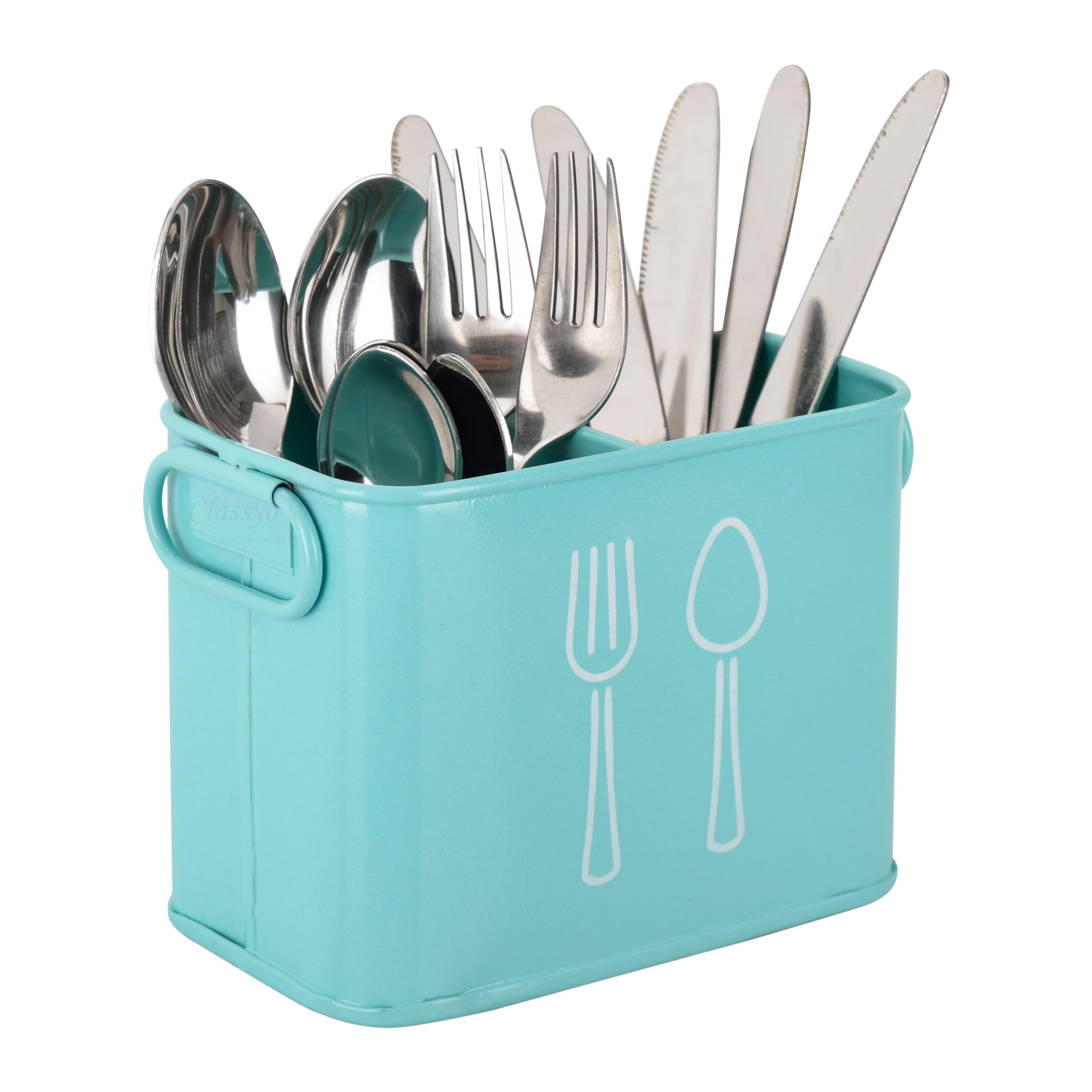 Classyo Cutlery Holder & Spoon Stand For Kitchen & Dining Table - Aqua Steel Caddy, 4 Pieces, Glossy Finish