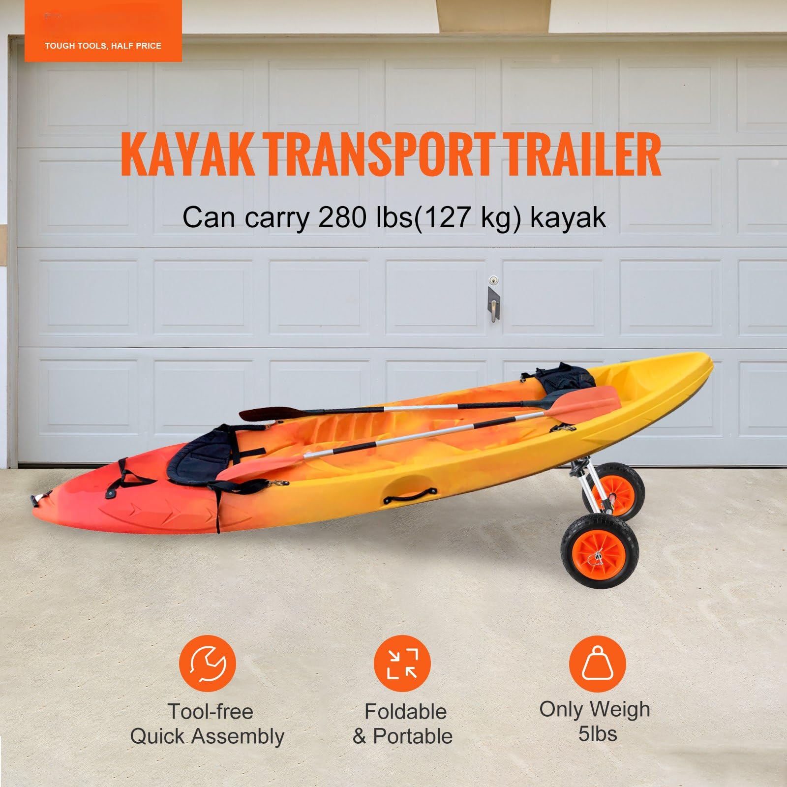 Kajakwagen Aluminium 127kg Tragkraft mit 20cm Gummirädern
