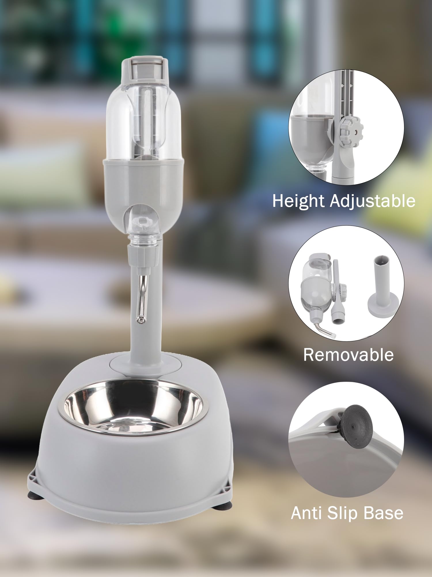 Dispensador de agua para mascotas, cuenco dispensador de agua de pie para mascotas, 2 en 1, 500 ml, altura desmontable multifuncional, poste de agua automático con soporte para perros y gatos