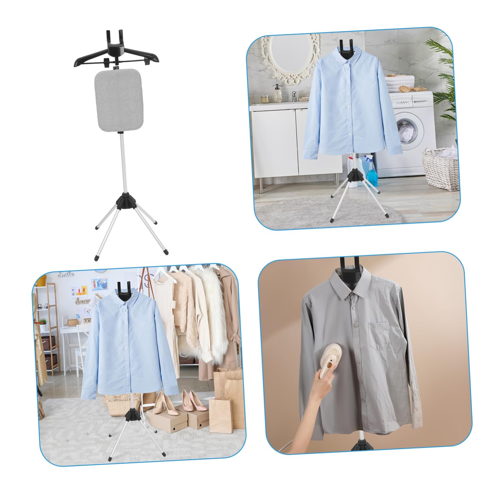 Cabilock Soporte de Planchado Plegable Telescópico Tabla Integrada y Base de Cuatro Patas, Ajustable de 90 a 160 Cm para Prendas y Ropa Fácil de Almacenar