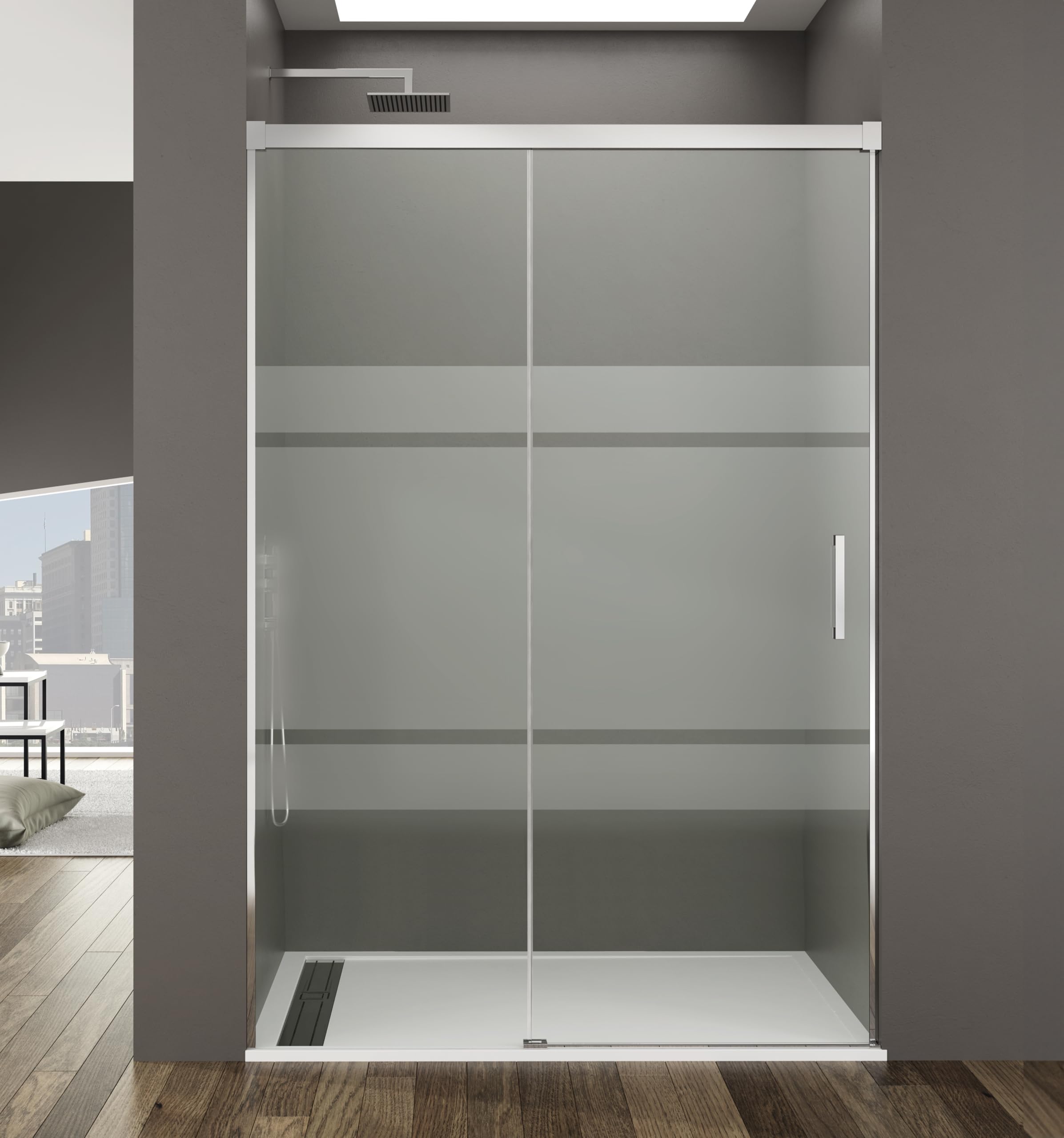 GME - Mampara Ducha Frontal Cromada 1 Fija + 1 Corredera 170cm | Mampara de Cristal Reversible con Ancho Adaptable 165-170cm, 196cm de Altura y Cristal Templado 6mm Antical