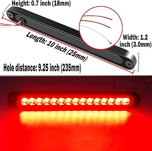 Miniatura 5 de Paquete de 2 luces LED de identificación de remolque de 10 pulgadas, 15 pulgadas, de 9 a 30 voltios, montaje de luz trasera LED de parada, tercera