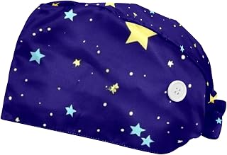 2 Pieces Scrub Caps Women Dental Scrub Caps Nurse Hat for Chef Meteor Stars Rainbow
