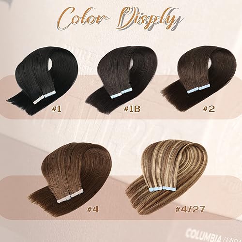 Miniatura 4 de Extensiones de cabello humano con cinta, color negro natural, 100% cabello humano virgen brasileño, extensiones de cabello Remy con cinta adhesiva,