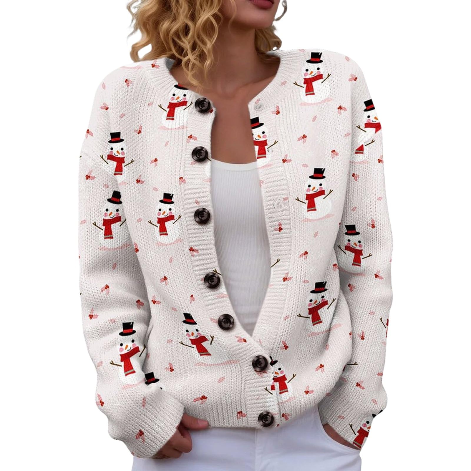 Christmas Sweater for Women Cute Funny Xmas Open Front Button Down Cardigans Fall Winter Long Sleeves Knitted Sweaters