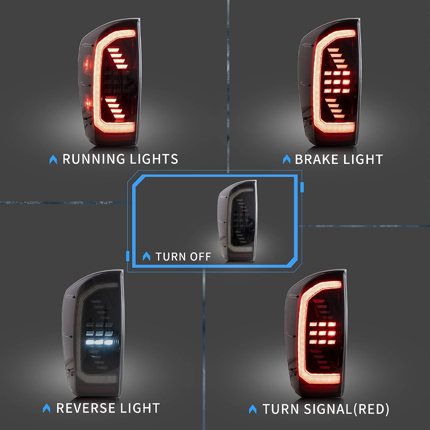 VLAND LED Tail Lights Compatible with Toyota Tacoma 2016-2020 w/Dynamic Animation DRL w/Red Sequential Turn Signal, Smoked/Tinted, Driver & Passenger Sides