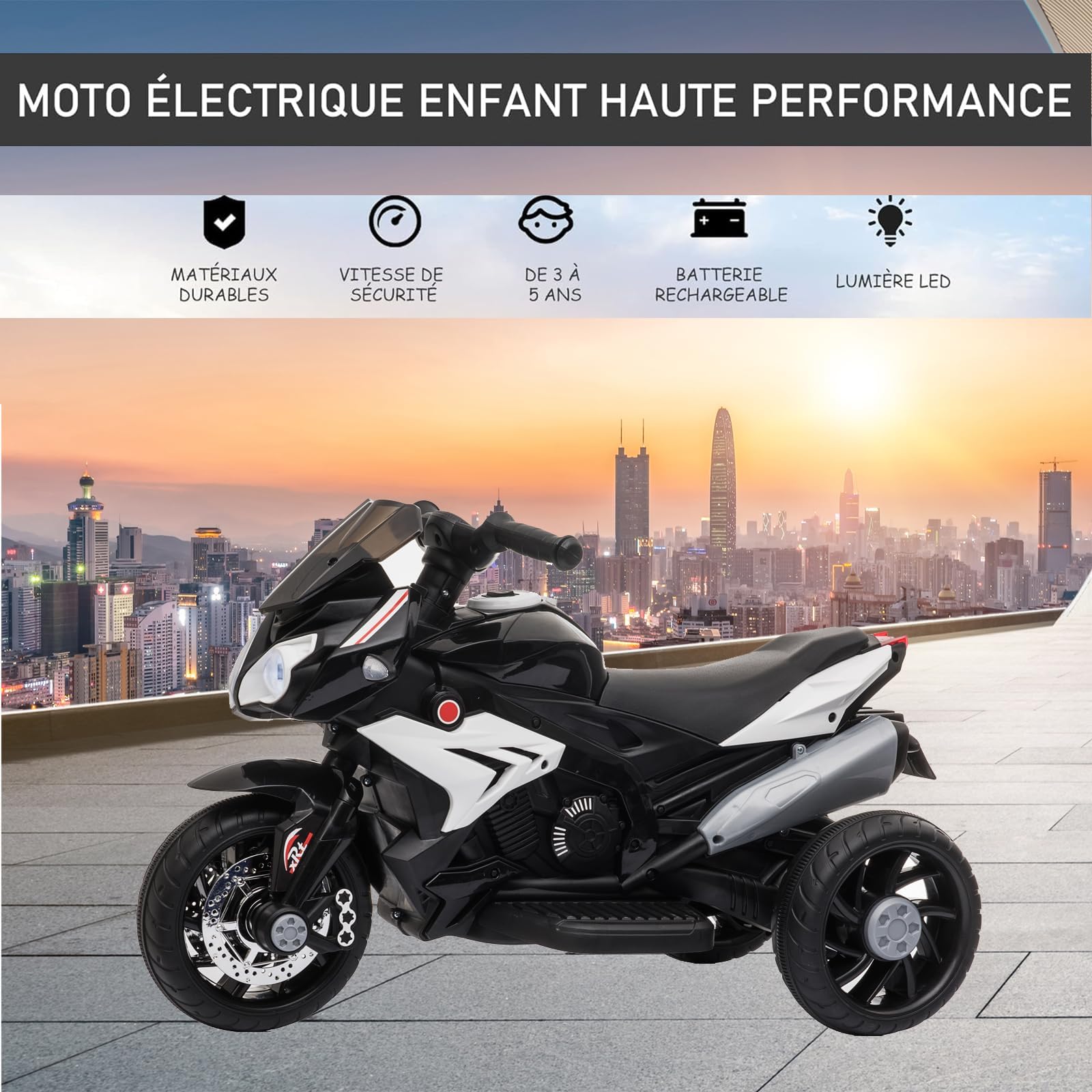 LEADZM Moto électrique pour Enfants de 3 à 5 Ans 6 V 7 Ah, Vitesse Max 3 km/h avec Musique & Lumière (Noir)
