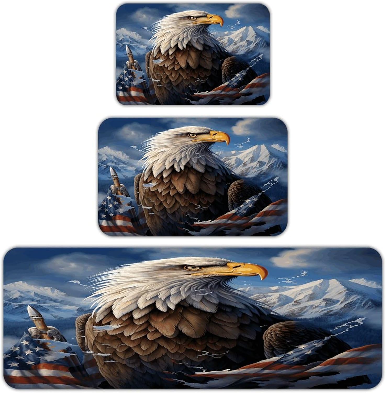 Eagle Kitchen Rugs Sets of 3 Non Slip Kitchen Mats for Floor Farmhouse Kitchen Sink Mat Thick Comfort Standing Mat for Laundry Room Hallway Bathroom