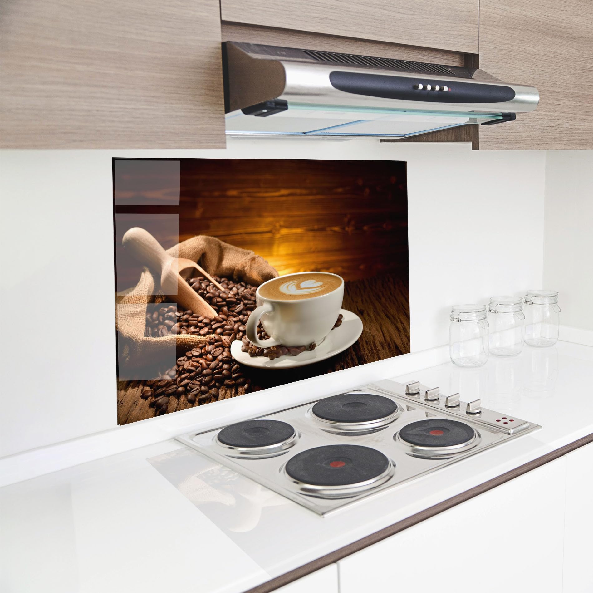 ARTHUB® Crédence de Cuisine en Verre 60x100 cm, Latte Coffee | Protection Contre Les éclaboussures, Revêtement Mural en Carreaux, Plaque en Verre, Verre trempé, Aliments, Café